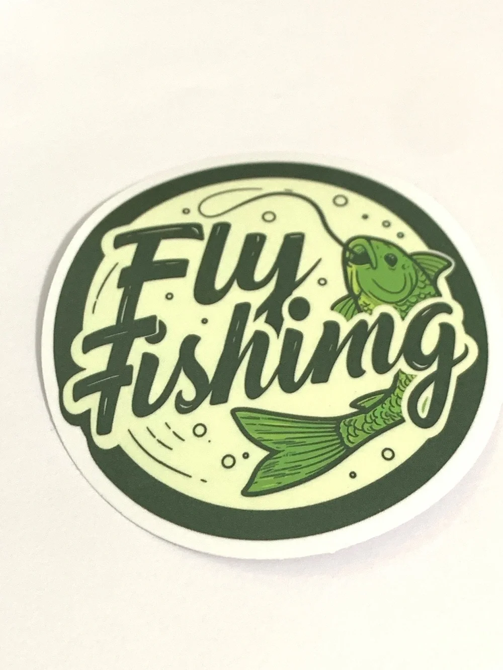 Green Fly Fishing Round Sticker